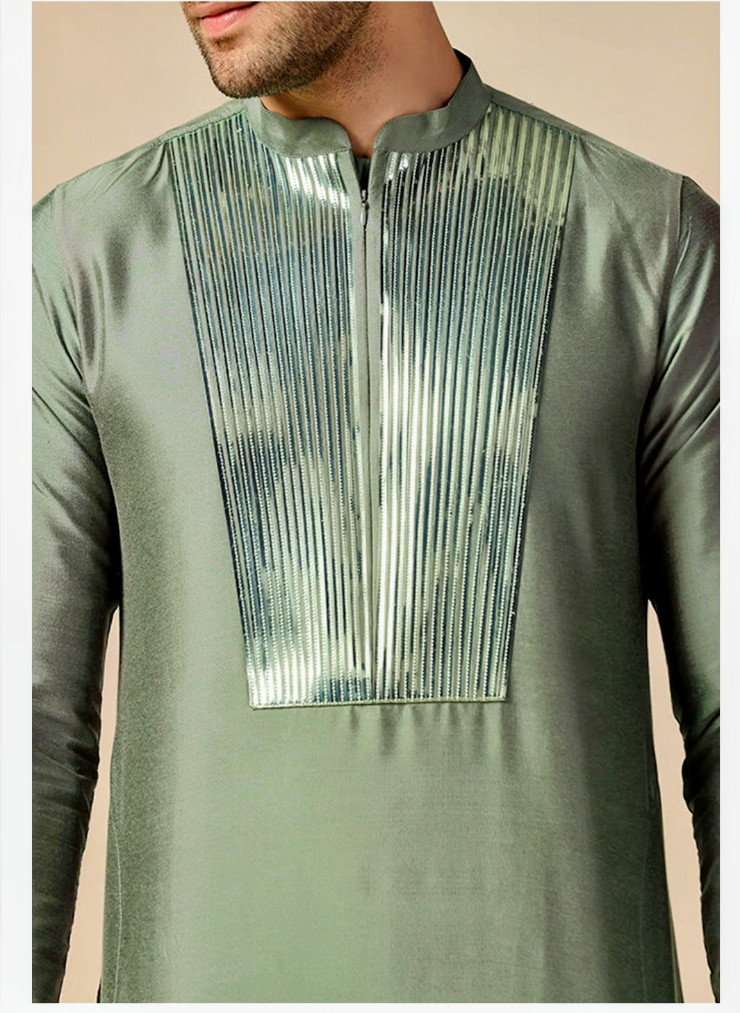 Pista Olive Embroidered Kurta Set